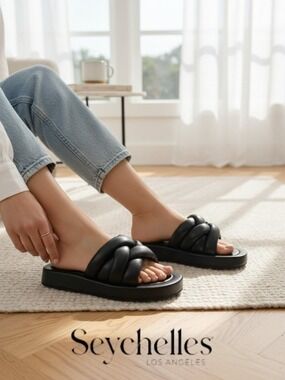 Seychelles Black Padded Knot Slide Sandals Chunky Minimalist Size 10